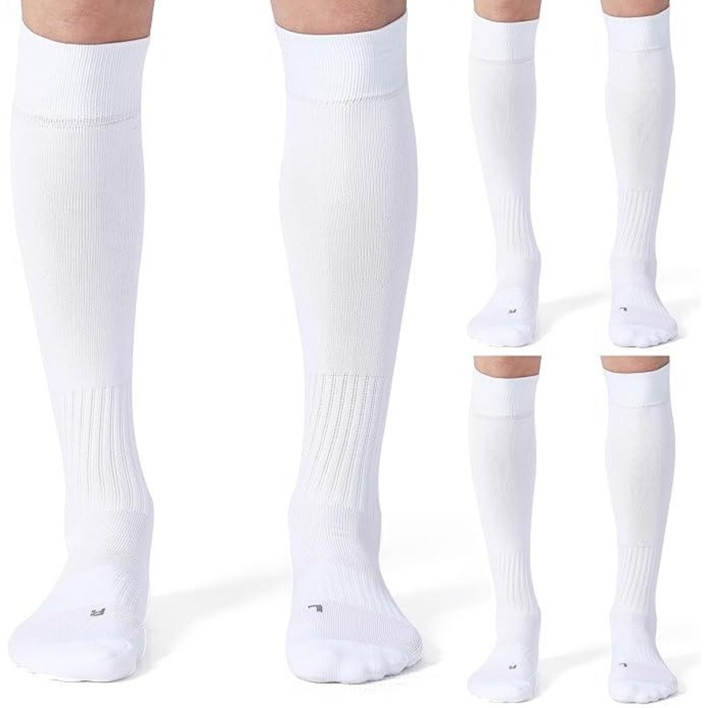 CelerSport Kids White Soccer Socks 2 Pairs Knee High Athletic Football Baseball